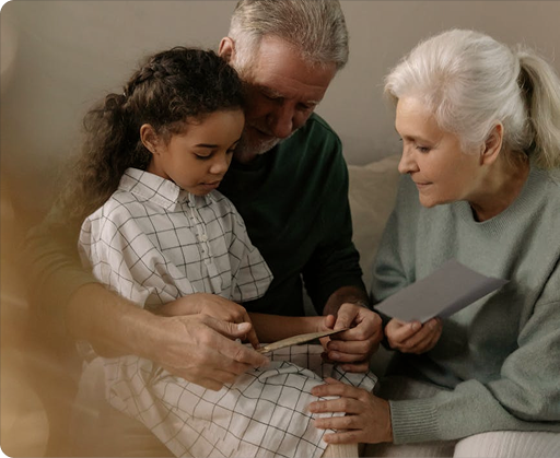 Family reviewing planning documents together